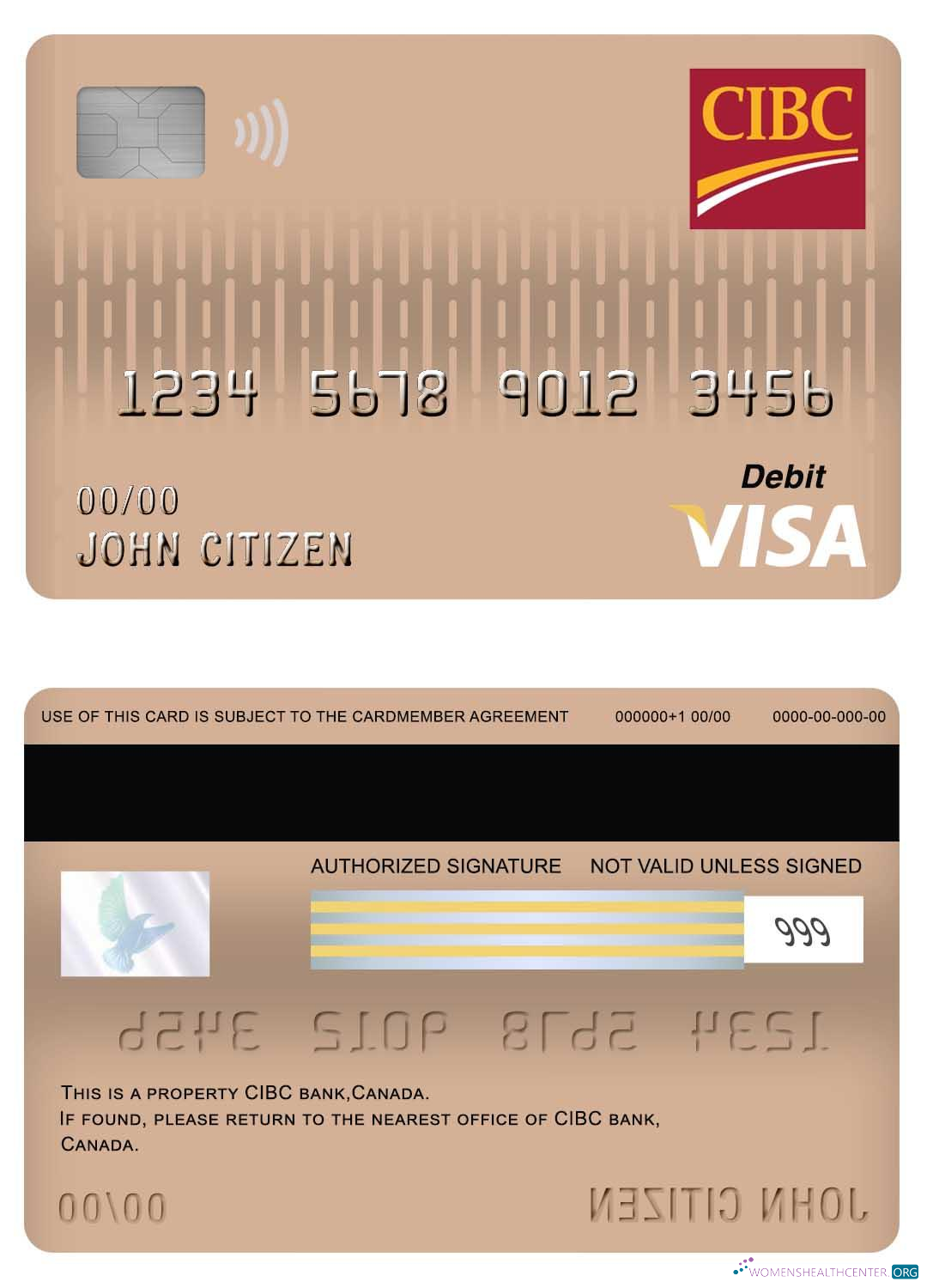 Download Canada CIBC bank visa debit card Photoshop template